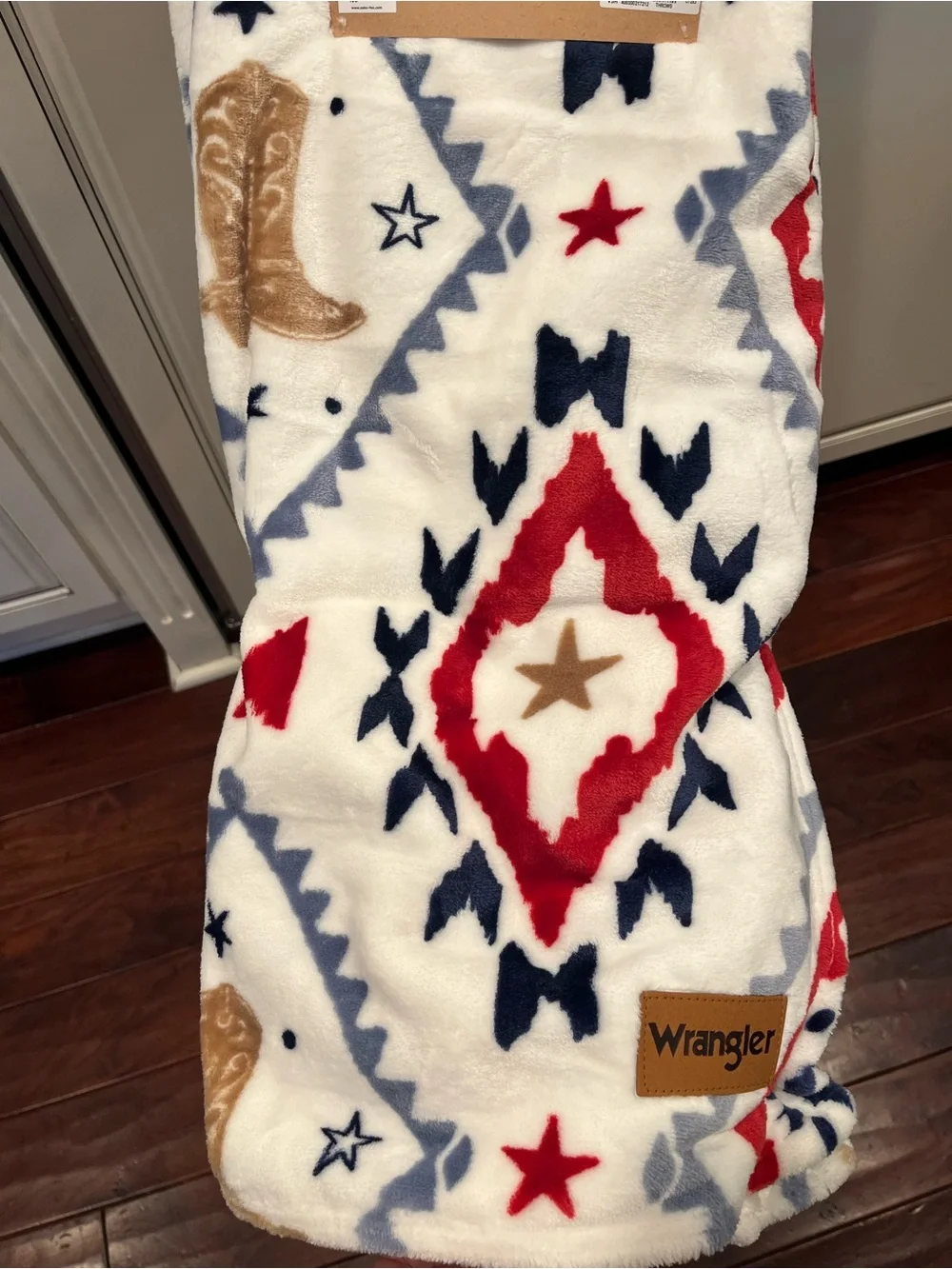 Wrangler Patriotic Throw Blanket- Red, Navy, Tan Cowboy Boots